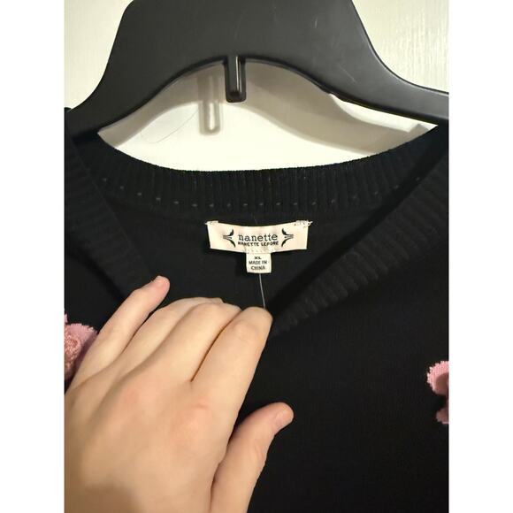 Nanette Lepore Black Sweater with Flowers - Women's XL - NWT - Picture 4 of 5